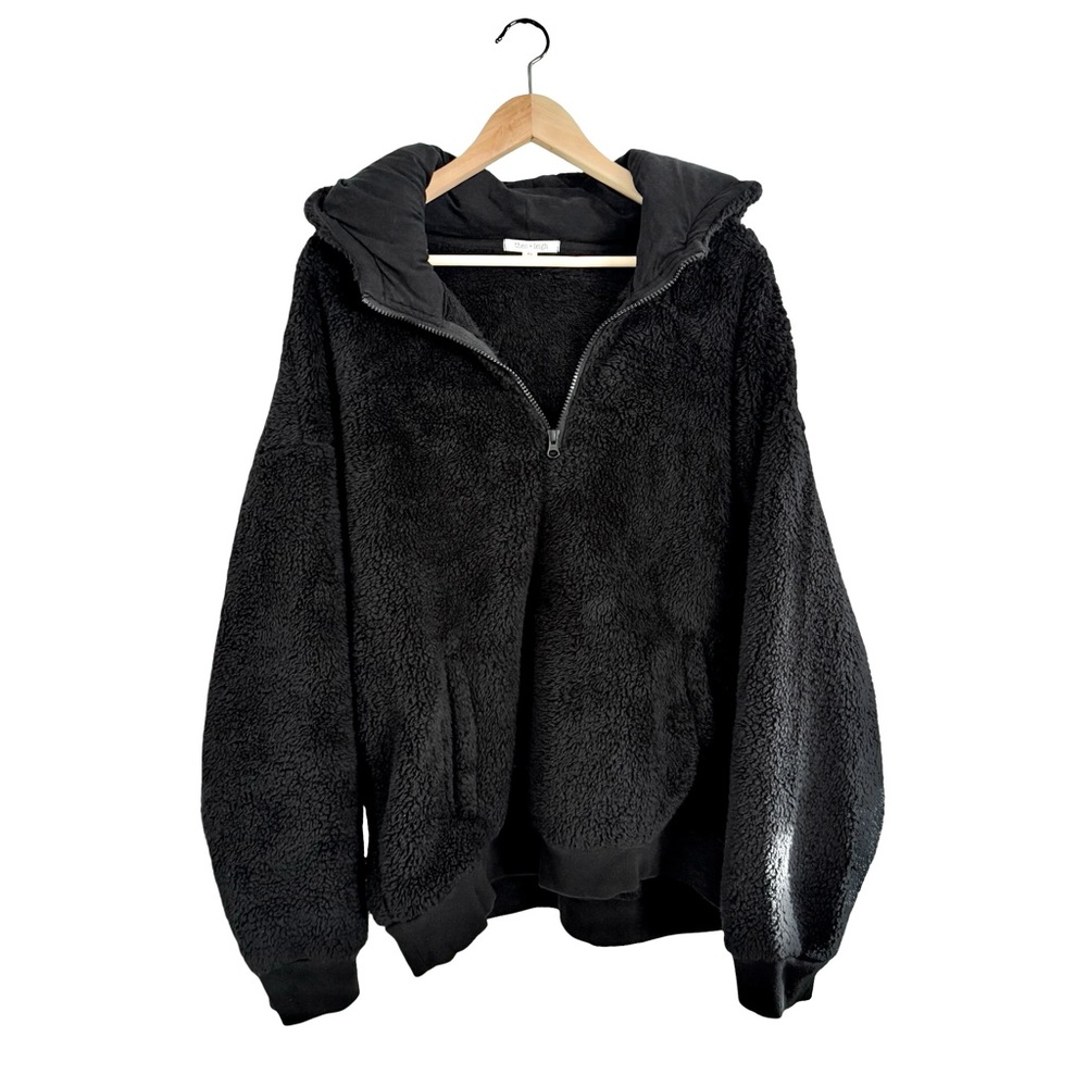 NWOT: Theo + Leigh | Quarter Zip Sherpa Hoodie Jacket | XL | Black